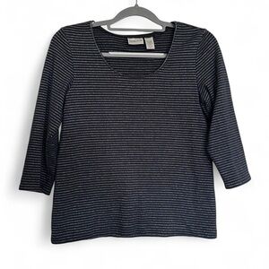 Chico's Black and Gray Shimmery Striped 3/4 Sleeve Shirt
